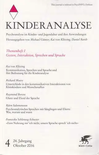 Kinderanalyse Heft 4, Oktober 2016, Günter / Klitzing / Barth, Klett-Cotta