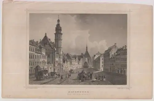 Grafik: Altenburg, Marktplatz, G. M. Kurz, L. Rohbock, 1850, Stahlstich, Lange