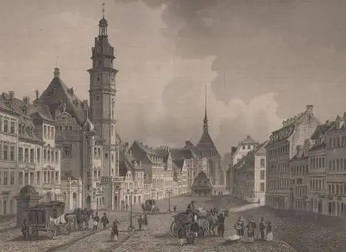 Grafik: Altenburg, Marktplatz, G. M. Kurz, L. Rohbock, 1850, Stahlstich, Lange