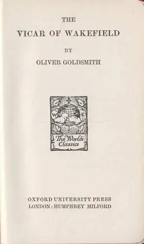 Buch: The Vicar of Wakefield, Oliver Goldsmith, Oxford University Press, London