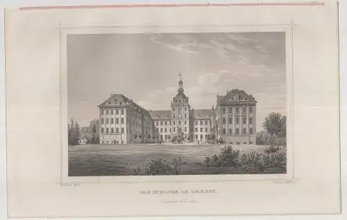 Grafik: Das Schloss in Zerbst, A. Fesca, J. Pozzi, um 1850, Stahlstich. G. Lange