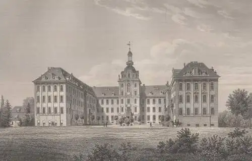 Grafik: Das Schloss in Zerbst, A. Fesca, J. Pozzi, um 1850, Stahlstich. G. Lange