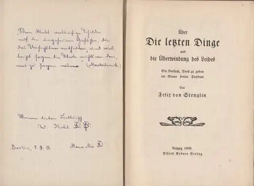Buch: Über die letzten Dinge und die Überwindung des Leides, Felix von Stenglin