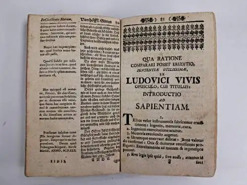 Buch: Civilitas Morum und Vera Sapientia, Roterdami und Vivis, 1716, Samuel Heyl