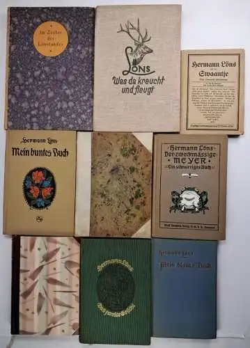 9 Bücher Hermann Löns: Mein buntes Buch, Mein blaues Buch, Wasserjungfern ...