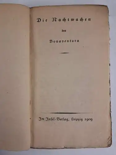Buch: Die Nachtwachen des Bonaventura, 1909, Insel Verlag