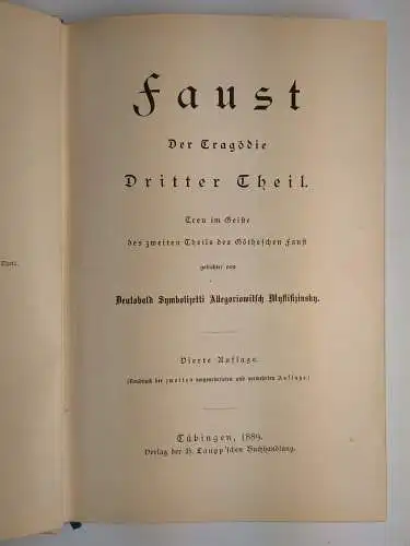 Buch: Faust. Der Tragödie dritter Teil, Friedrich Theodor Vischer, 1889, Laupp