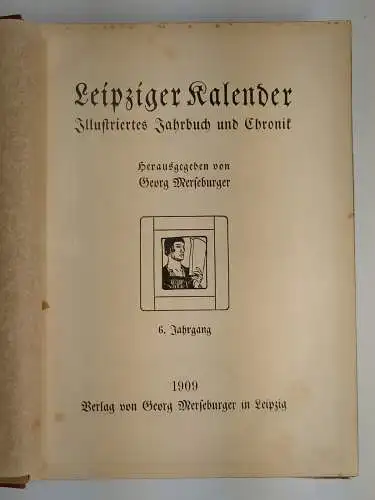 Buch: Leipziger Kalender 1909, Illustriertes Jahrbuch und Chronik, Merseburger