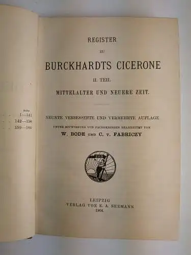 Buch: Der Cicerone, Burckhardt, Jacob, 1904, E. A. Seemann Verlag, 4 Bände