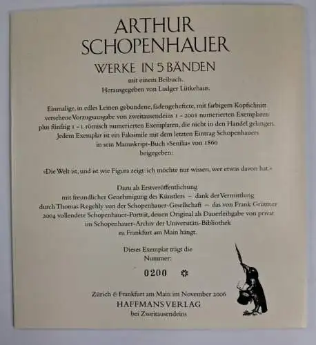 Buch: Arthur Schopenhauer - Werke in fünf Bänden, Haffmans bei Zweitausendeins