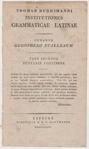 Buch: Institutiones Grammaticae Latinae. Thomae Ruddimanni, 1823, Hartmann