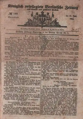 Königlich privilegirte Berlinische Zeitung. 1866 No. 149, 151-160, 162, 220-222