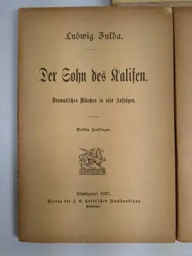 5 Bücher Ludwig Fulda, Cotta, 1987 ff., Seeräuber, Paradies, Talisman, Werkstatt