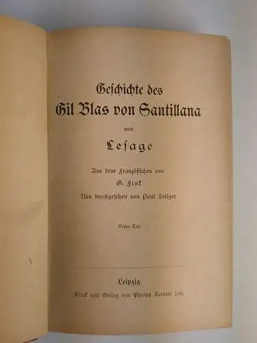 Buch: Gil Blas von Santillana, Lesage, Reclam Verlag, 2 Bände, gebraucht, gut