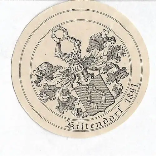 Original Kupferstich-Wappen: Heraldik - Rittendorf 1891, gebraucht, gut