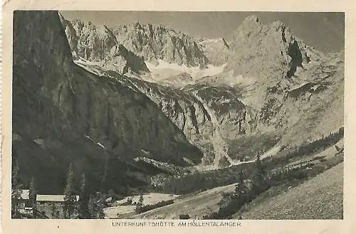 AK Unterkunftshütte am Höllentalanger. ca. 1924, Postkarte, gebraucht, gut