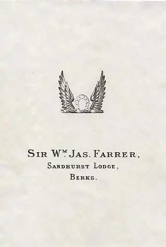 Original Kupferstich-Wappen: Heraldik - Sir Wm. Jas. Farrer, gebraucht, gut