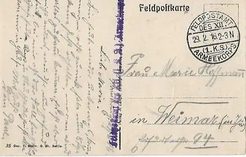 AK Rethel. Frankreich. ca. 1916, Postkarte, Verlag A. Lange, gebraucht, gut