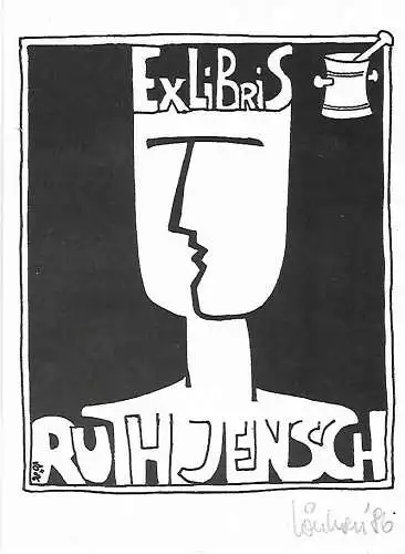 Original Grafik Exlibris: Ruth Jensch, Sönksen, abstrakt, gebraucht, gut