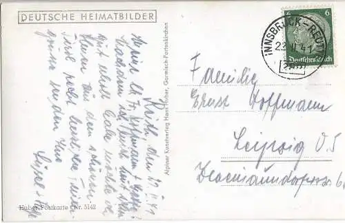 AK Gschandkopfhütte gegen Reitherspitze.ca. 1941, Postkarte. Ca. 1941