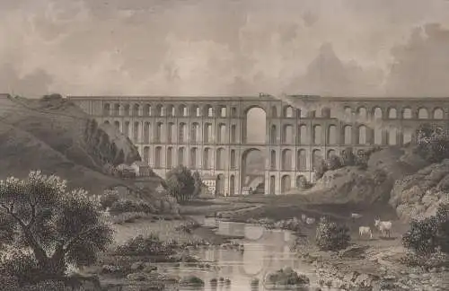 Grafik: Eisenbahnviaduct im Göltschtthal, J. Poppel, L Rohbock, um 1850, Lange