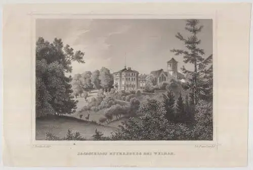 Grafik: Jagdschloss Ettersburg bei Weimar, J. Poppel, L. Rohbock, um 1850, Lange
