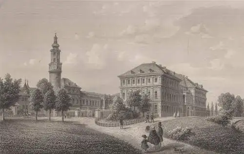 Grafik: Das Residenzschloss in Weimar, J. M. Kolb, J. Pozzi, um 1850, G. Lange