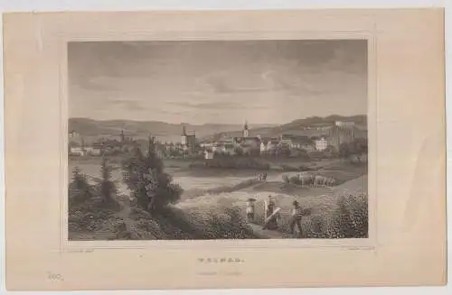 Grafik: Weimar, L. Oeder, L. Rohbock, um 1850, Stahlstich, G. G. Lange, Ansicht
