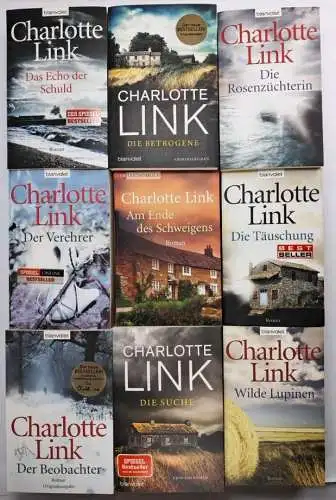 9 Bücher Charlotte Link: Wilde Lupinen; Die Rosenzüchterin; Der Verehrer