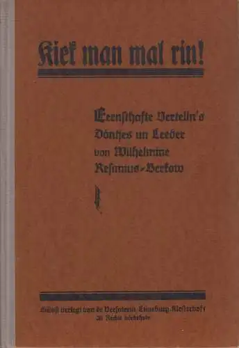 Buch So is dat Läben, Eernsthafte Vertelln's, Döntjes un Leeder, Resimius-Berkow