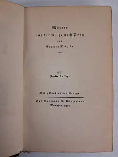 Buch: Mozart auf der Reise nach Prag, Eduard Mörike, 1920, Hermann A. Wiechmann