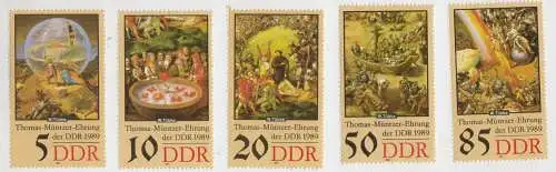 Briefmarken: Thomas-Münzer-Ehrung der DDR 1989, 5 Stück, ungelaufen ungestempelt