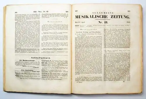 Allgemeine Musikalische Zeitung, 48. Jahrgang, Lobe, J.C. 1846, gebraucht, gut