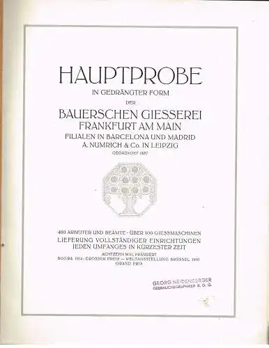 Buch: Hauptprobe in gedrängter Form der Bauerschen Gießerei, Frankfurt am Main