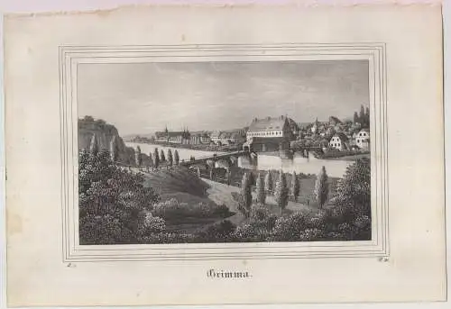 Lithografie: Grimma, um 1836, Eduard Pietzsch & Comp, Ansicht, Grafik, Saxonia