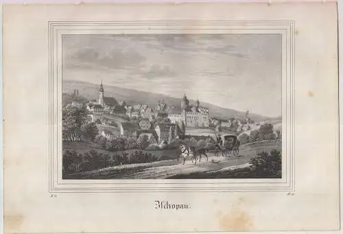 Lithografie: Zschopau, um 1836, Eduard Pietzsch & Comp, Ansicht, Grafik, Saxonia