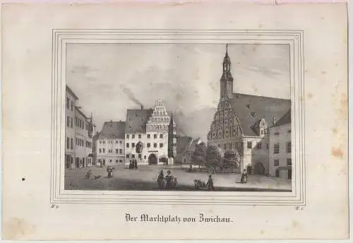 Lithografie: Der Marktplatz von Zwickau, um 1836, Eduard Pietzsch & Comp, Grafik