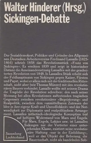 Buch: Sickingen-Debatte. Hinderer, Walter (Hrsg.), 1974, Sammlung Luchterhand