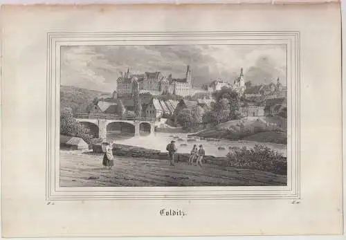 Lithografie: Colditz, um 1836, Eduard Pietzsch & Comp, Saxonia, Grafik, Ansicht