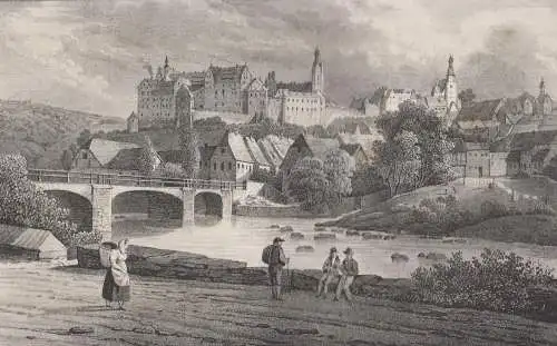 Lithografie: Colditz, um 1836, Eduard Pietzsch & Comp, Saxonia, Grafik, Ansicht