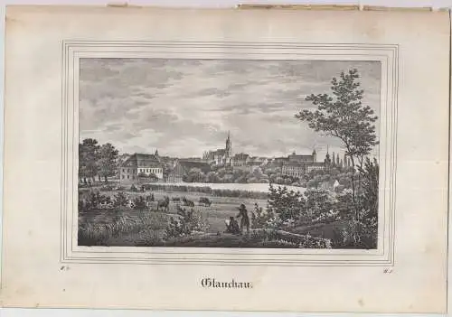 Lithografie: Glauchau, 1836, Eduard Pietzsch & Comp., Saxonia, Stadtansicht