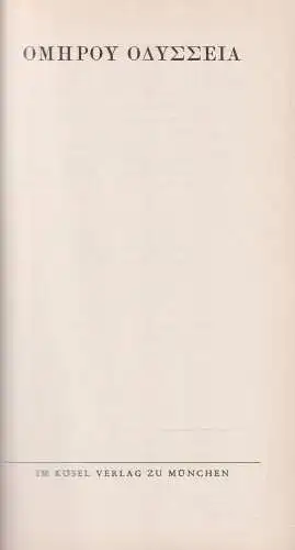 Buch: Homer, Odyssee, Griechisch, Kösel Verlag, 1961, gebraucht, gut