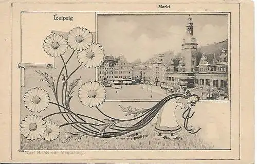 AK Leipzig. Markt. ca. 1909, gebraucht, gut