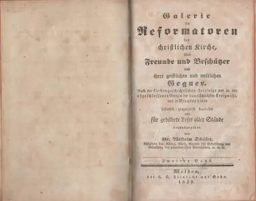 Buch: Schäfers Galerie der Reformatoren Bd. 2. Schäfer, Wilhelm, 1839, Klinkicht