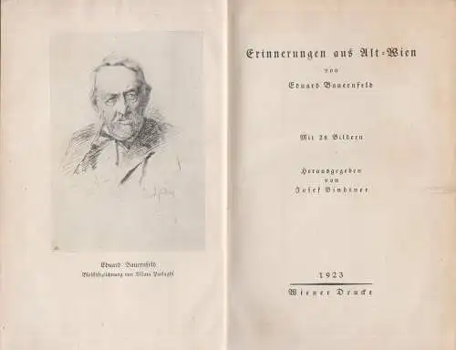 Buch: Erinnerungen aus Alt-Berlin. Bauernfeld, Eduard, 1923, Wiener Drucke