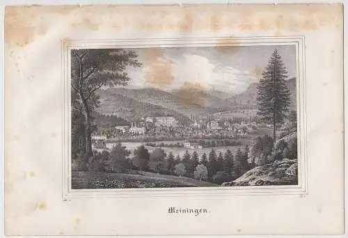 Lithografie: Meiningen, 1836, Eduard Pietzsch & Comp, Ansicht, Grafik, Saxonia