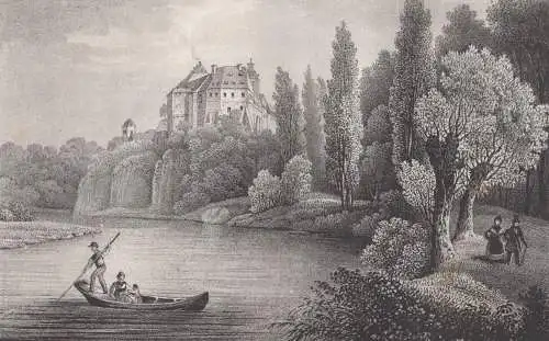 Lithografie: Schloss Döben bei Grimma, um 1836, Eduard Pietzsch & Comp, Ansicht