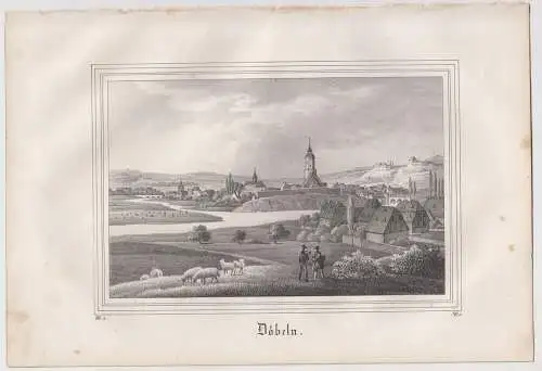 Lithografie: Döbeln, um 1836, Eduard Pietzsch & Comp, Ansicht, Grafik, Saxonia