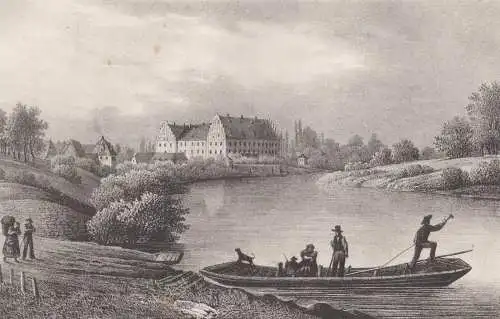 Lithografie: Schloss Trebsen, um 1836, Eduard Pietzsch & Comp, Ansicht, Grafik