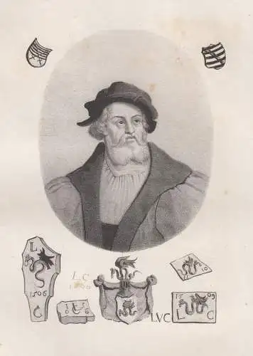 Lithografie: Lukas Cranach, um 1836, Eduard Pietzsch & Comp, Portrait, Grafik